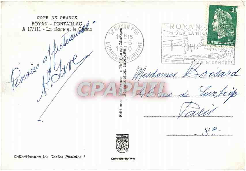 CPM Cote de Beute Royan Pontaillac La plage et le Casino — Rückseite