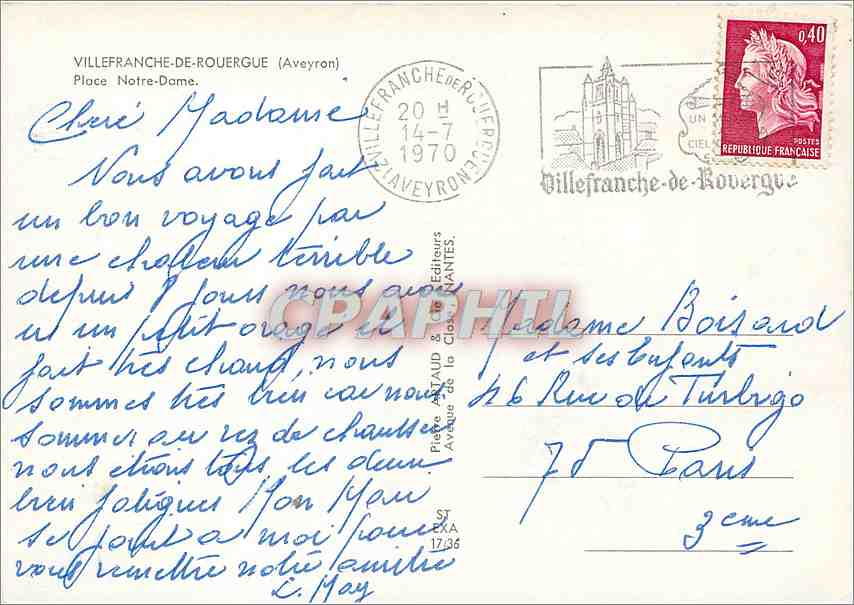 Villefranche-de-Rouergue — Place Notre-Dame — Verlag P. Aud & Cie — Rückseite