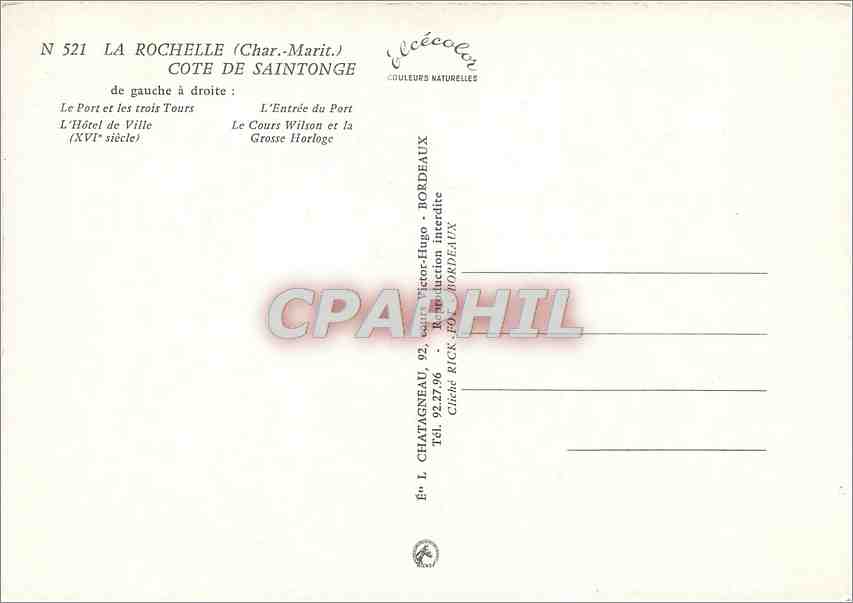 CPM La Rochelle (Char Mme) Cote de Saintonge — Verso