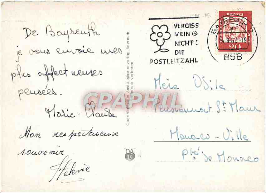 CPM Gruss aus Bayreuth der Festspielstadt Richard Wagner — Rückseite