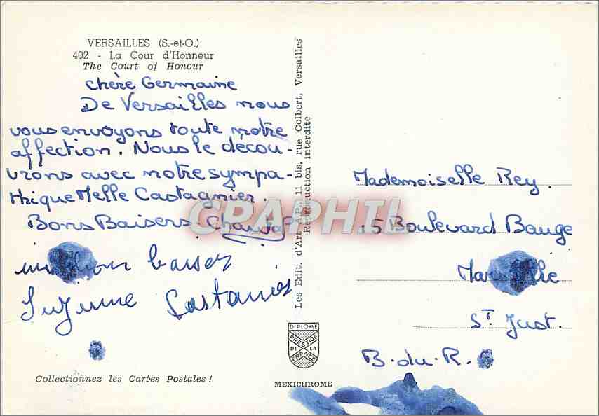 CPM Versailles (S et O) La Cour d'Honneur — Verso