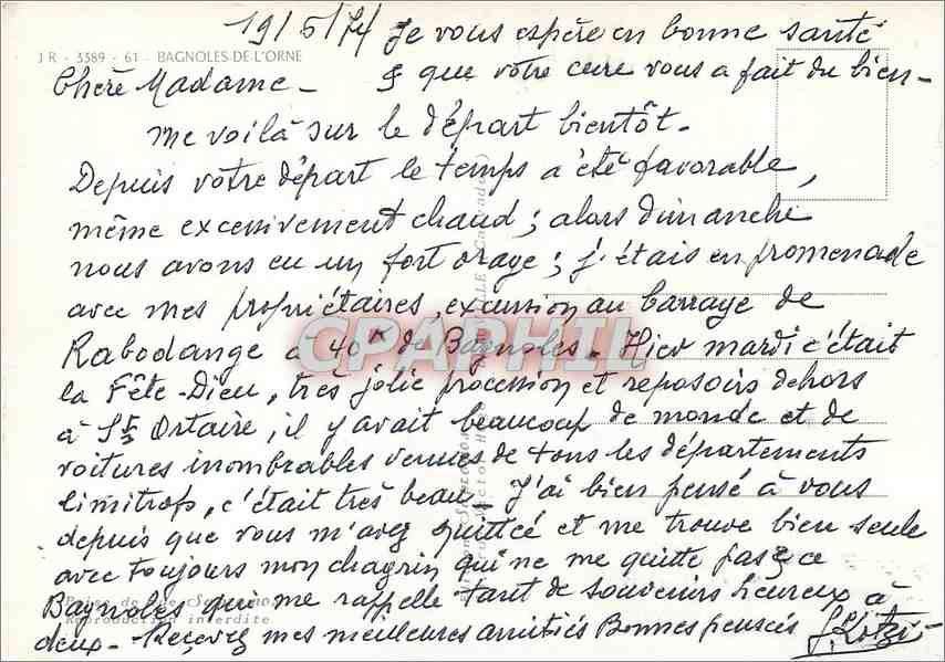 Bagnoles-de-l'Orne — Panoramablick auf die wichtigsten Sehenswürdigkeiten — Verlag J.R. n° 3589 — Rückseite