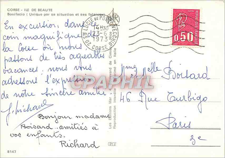 CPM Corse Ile de Beaute Bonifacio Unique par sa situation et ses falaises — Rückseite