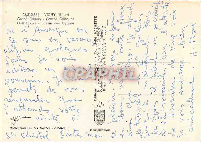 CPM Vichy (Allier) Grand Casion Source Celestins — Rückseite
