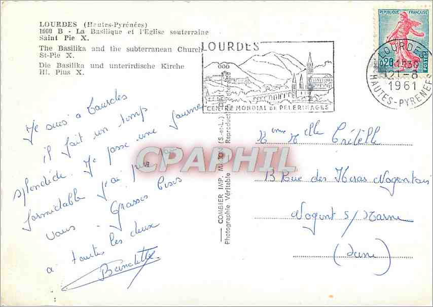 CPM Lourdes (Hatues Pyr) La Basilique et l'Eglise Souterraine Saint Pie X — Rückseite