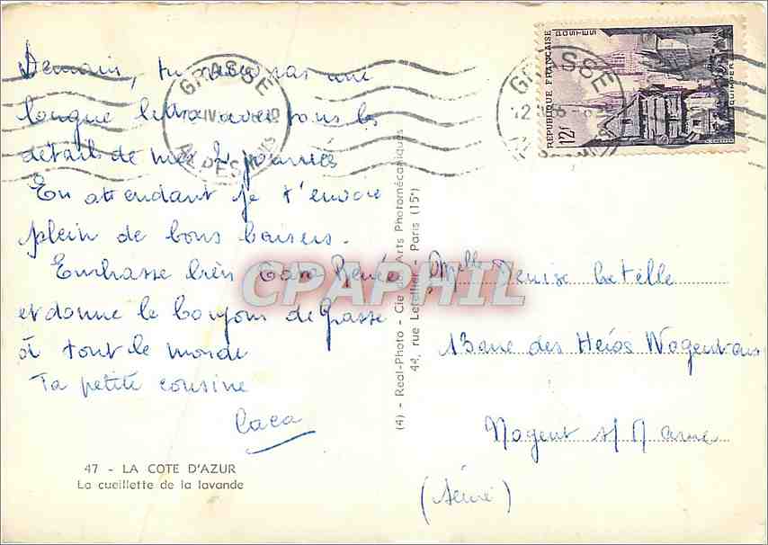CPM la Cote d'Azur La Cueillette de la Lavande — Verso