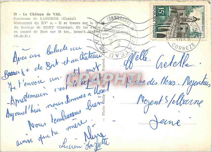 CPM Le Chateau de Val Commune de Lanobre (Cantal) Monument du XVe s — Rückseite