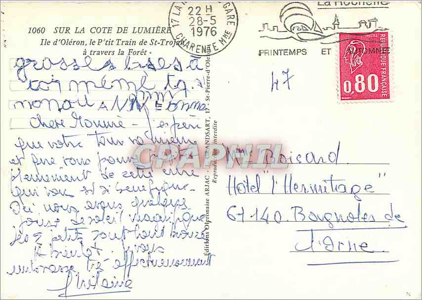CPM Sur la Cote de Lumiere Ile d'Oleron de P'tit Train de St Trojan a travers la foret — Rückseite