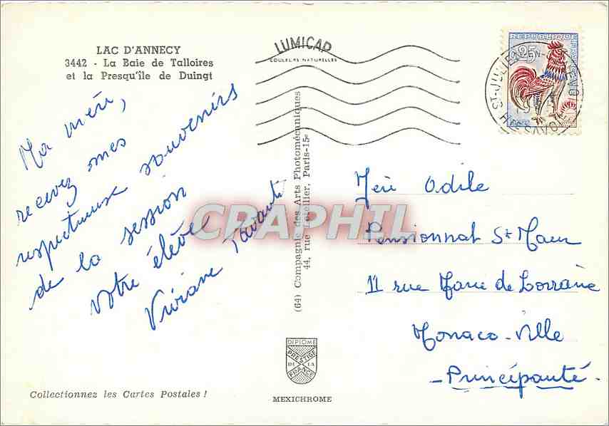 CPM Lac d'Annecy La Baie de Talloires et la Presqu'ile de Duingt — Rückseite