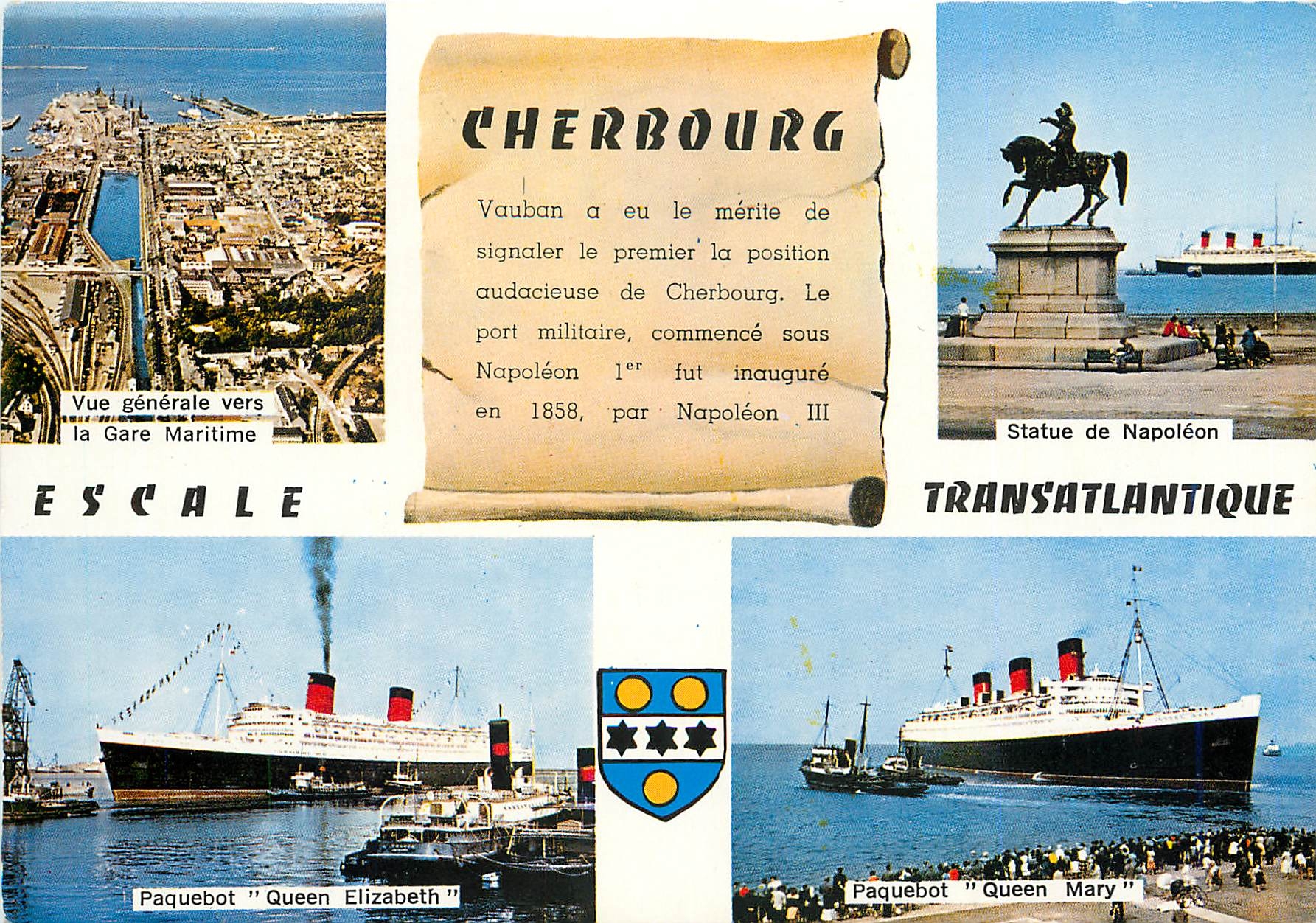 Cherbourg — Allgemeine Ansicht der Hafenstation und der Dampfschiffe "Queen Elizabeth" und "Queen Mary" — Verlag ARTAUD Frères, N° 560