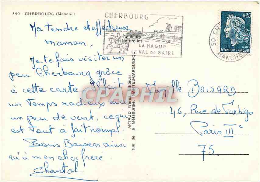 Cherbourg — Allgemeine Ansicht der Hafenstation und der Dampfschiffe "Queen Elizabeth" und "Queen Mary" — Verlag ARTAUD Frères, N° 560 — Rückseite