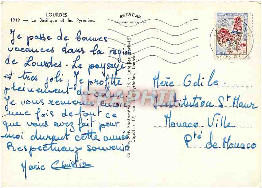 CPM Lourdes La Basilique et les Pyrenees — Verso