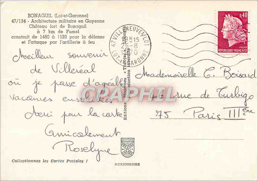 CPM Bonaguil (Lot Garonne) Architecture millitaire en Guyenne chateau fort de Banaguil a 7 km de Fum — Back