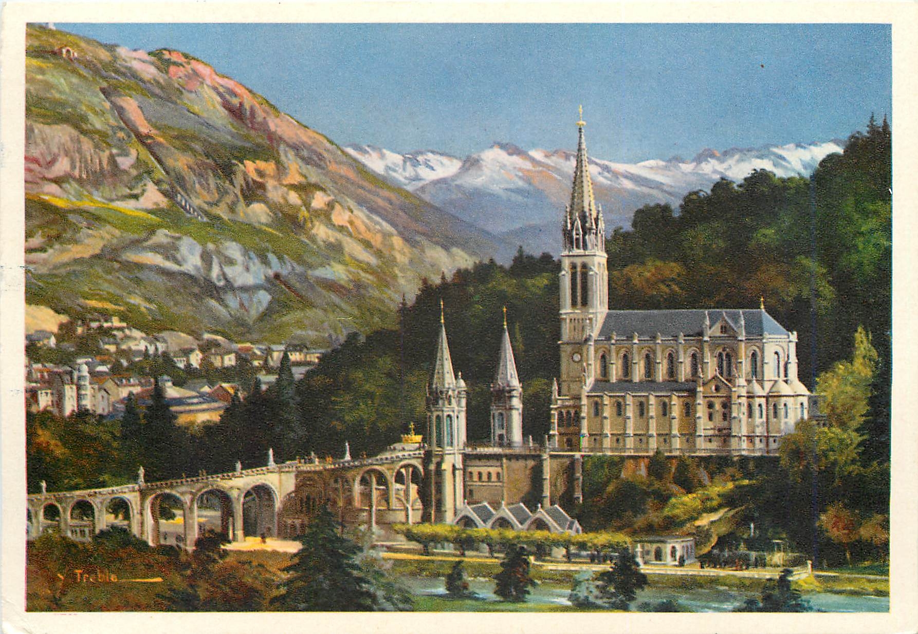 CPM Lourdes La Basilique et les Pyrenees