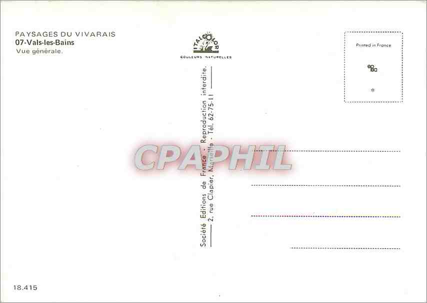 Valls-les-Bains — allgemeine Ansicht — Société des Paysages du Vivaraïs — Rückseite