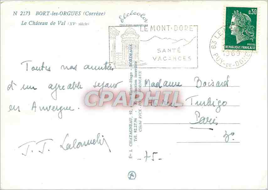 CPM Bort les Orgues (Correze) Le Chateau de val (XVes) — Rückseite