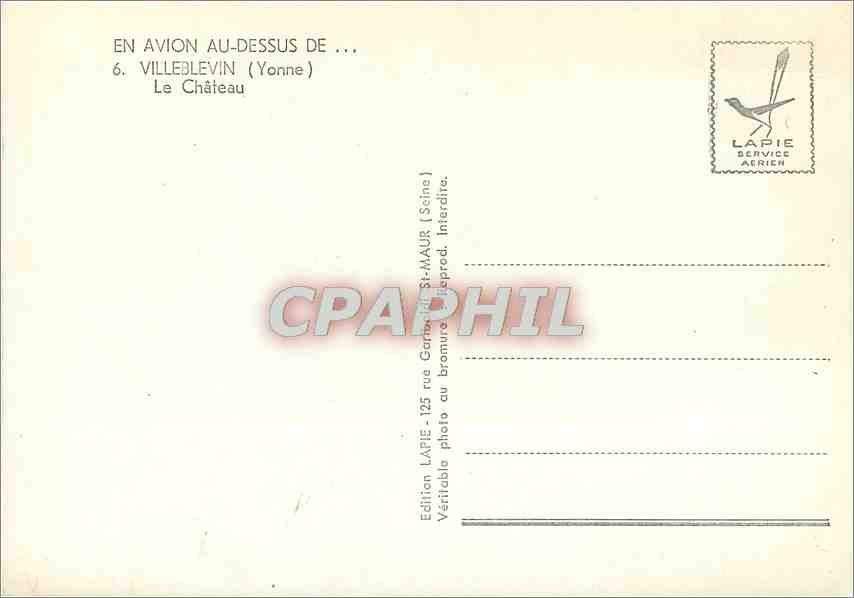 CPM En avion au dessus de Villeblevin (Yonne) le Chateau — Back