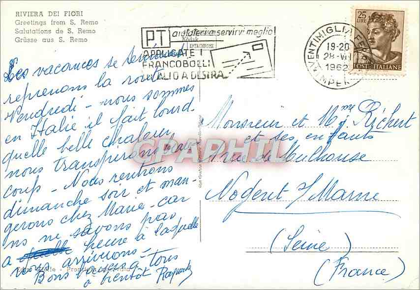 CPM Riviera dei Flori Salutarion de S Remo — Rückseite