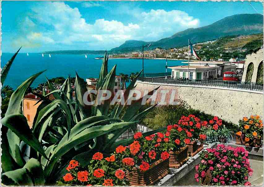 CPM Riviera dei Flori Ponte S Luigi Confis Italien et Francais la douane Francaise