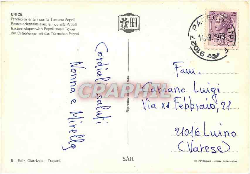 CPM Erice Pentes orientales avec La Tourelle Pepoli — Rückseite