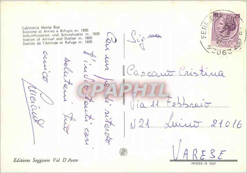 CPM Cabinovia Monte Bue Station de l'Arrivee et refuge m 1800 — Rückseite