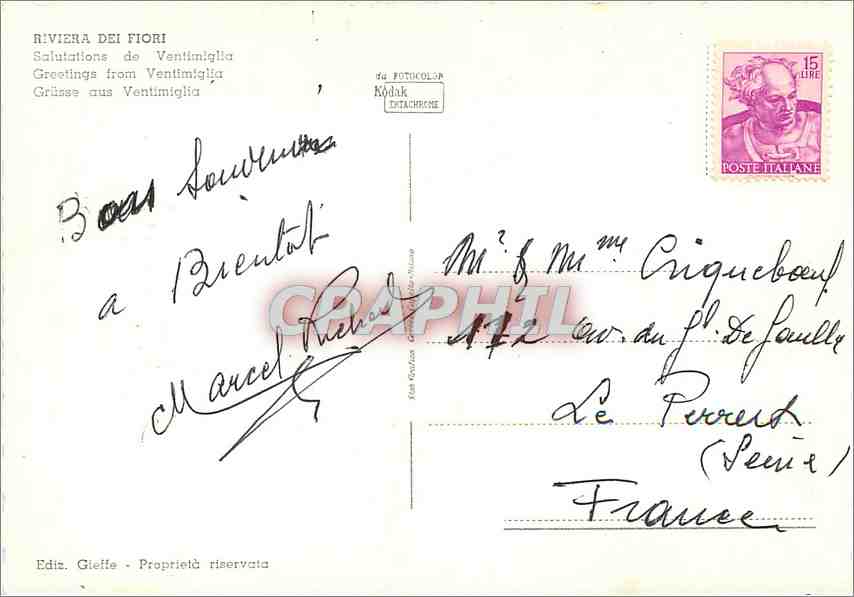 CPM Riviera dei Fiori Salutation de Vendtimiglla — Rückseite