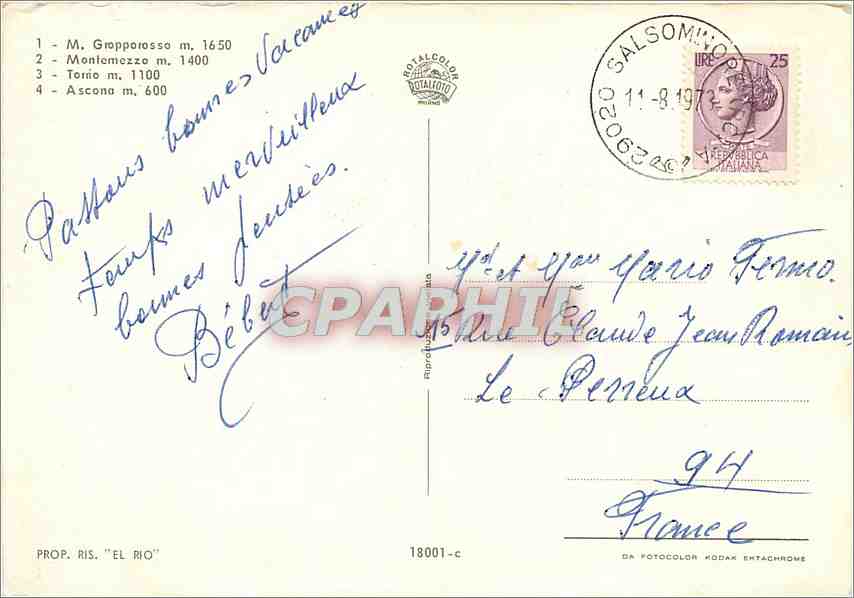 CPM Val d'Aveto M Gropporosse m 1650 Torno m 1100 — Rückseite