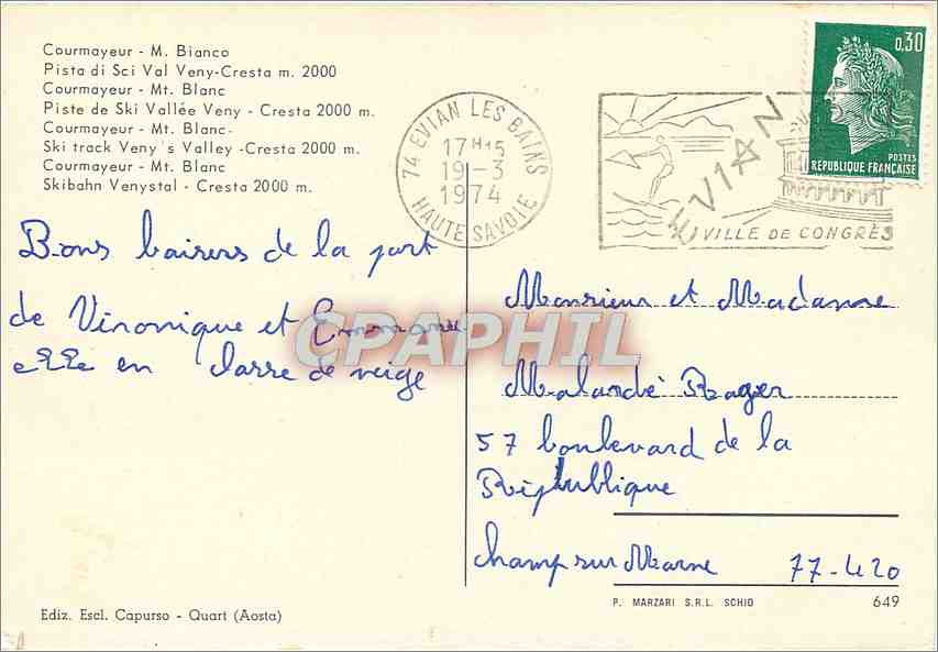 CPM Courmayeur M Bianco Pista di Sci Val Veny Cresta m 2000 Courmayeur Mt Blanc — Rückseite