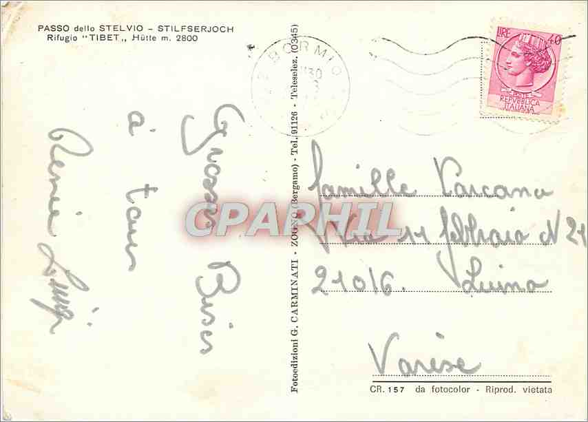 CPM Passo dello Stelvio Stilfserjoch Rifugio Tibet Hutte m 2800 — Rückseite