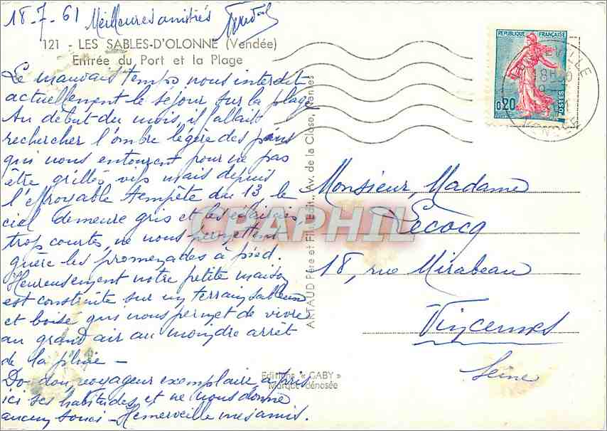 CPM Les Sables d'Olonne (Vendee) Entree du Port et la Plage — Verso