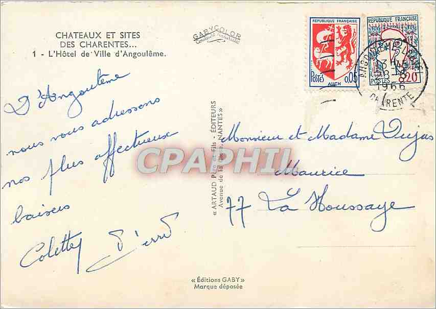 CPM Chateaux et Sites des Charentes l'Hotel de Ville d'Angouleme — Rückseite