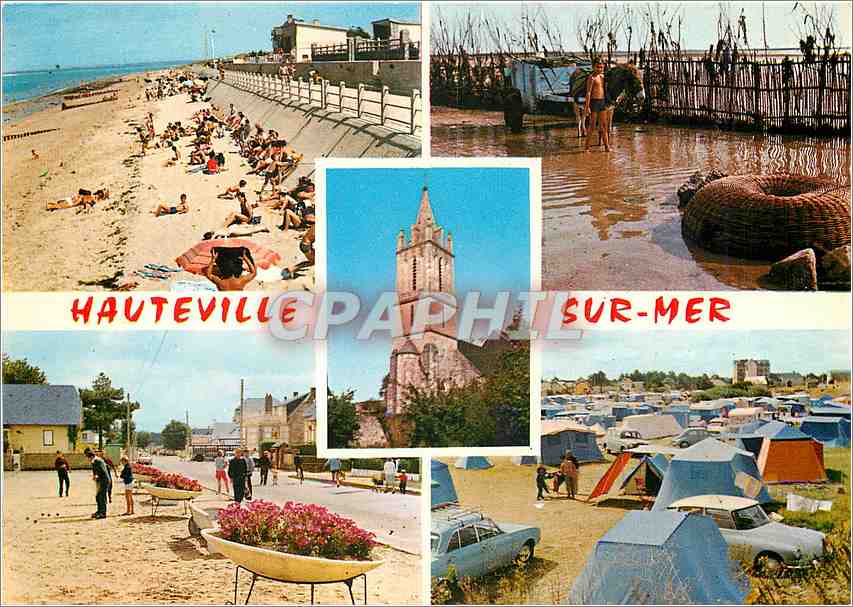CPM Hauteville sur Mer (Manche) La plage les pecheurs l'Eglise