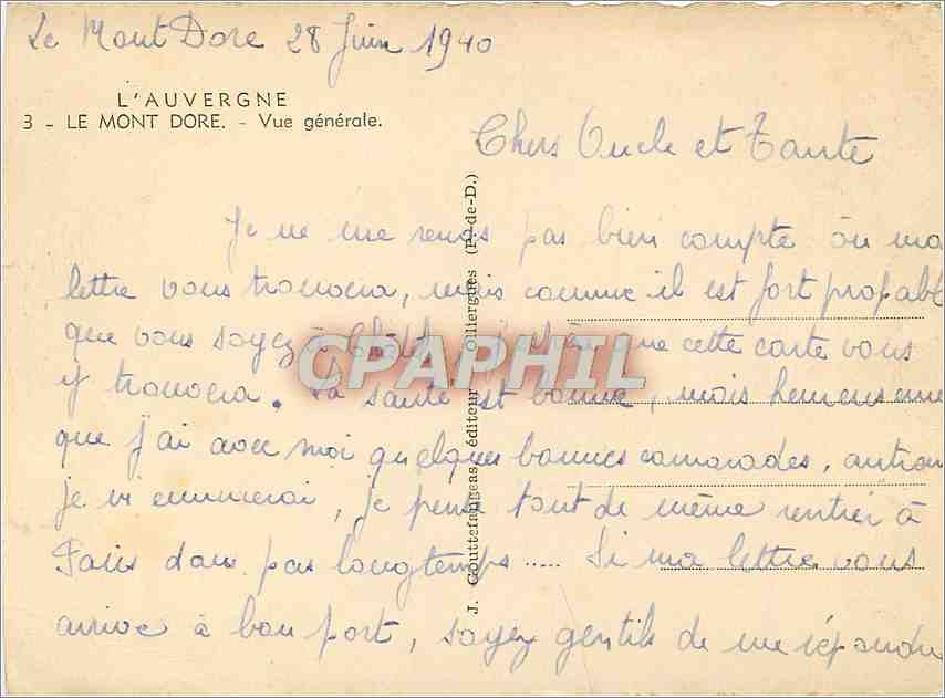 CPM L'Auvergne Le Mont Dore Vue generale — Verso