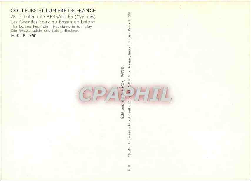 CPM Couleurs et Lumiere de France Chateau de Versailles (Yvelines) Les Grandes Eaux au Bassin de Lat — Verso