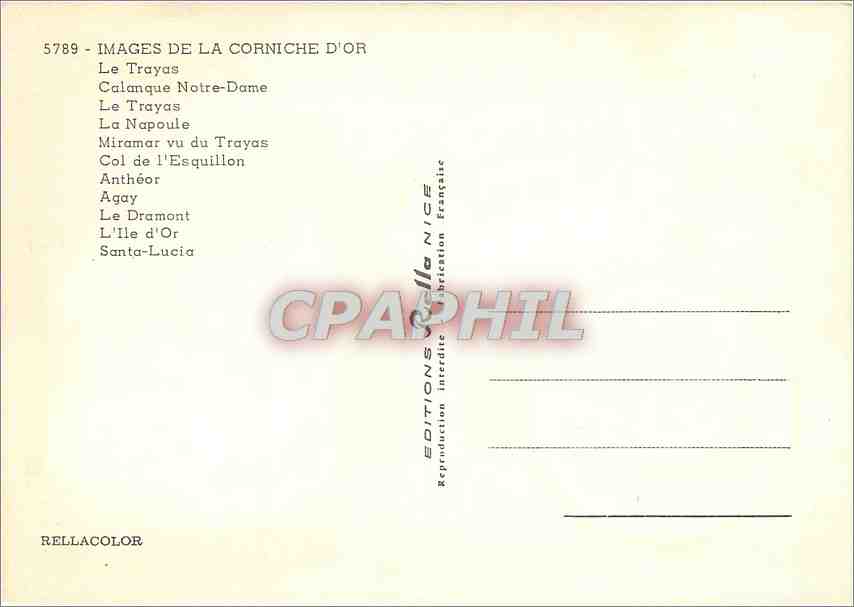 CPM Images de la Corniche d'Or Le Trayas Calanque N D — Verso