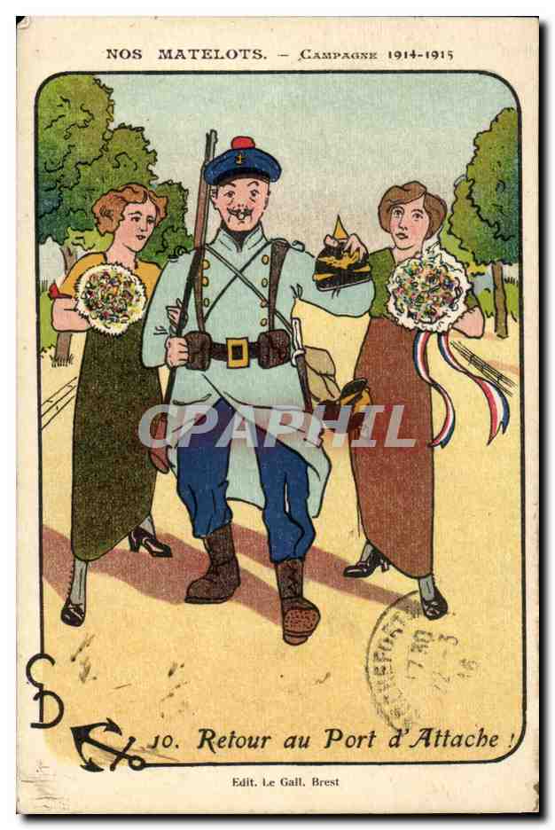 Marins-Fantaisie--Bateau- Illustration- Nos Matelots- Campagne 1914-1915- Retour au Port d'Attache -CPA Illustrateur