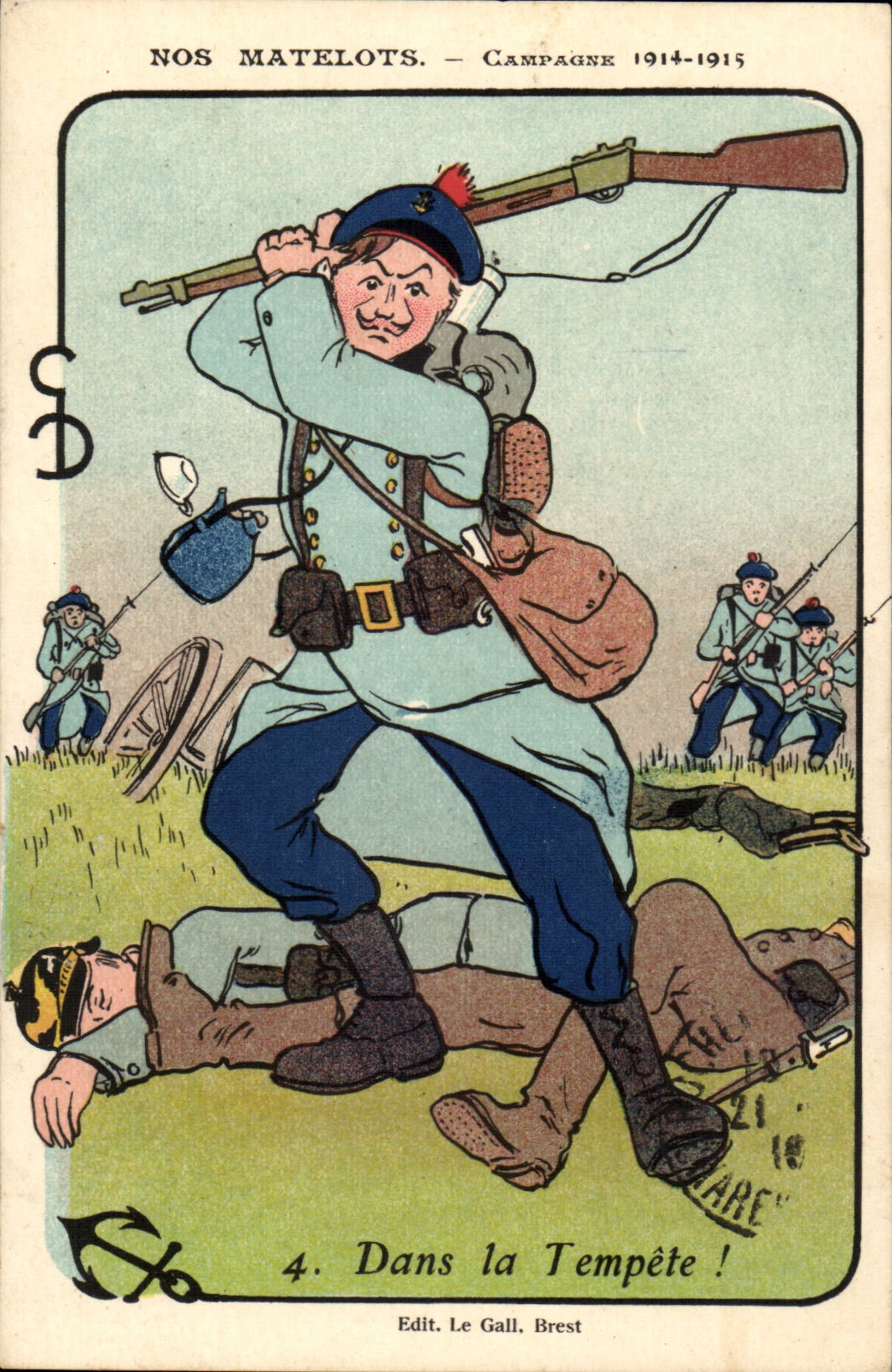 Marins-Fantaisie--Bateau- Illustration- Nos Matelots-Campagne 1914-1915- Dans la Tempete! -CPA Illustrateur