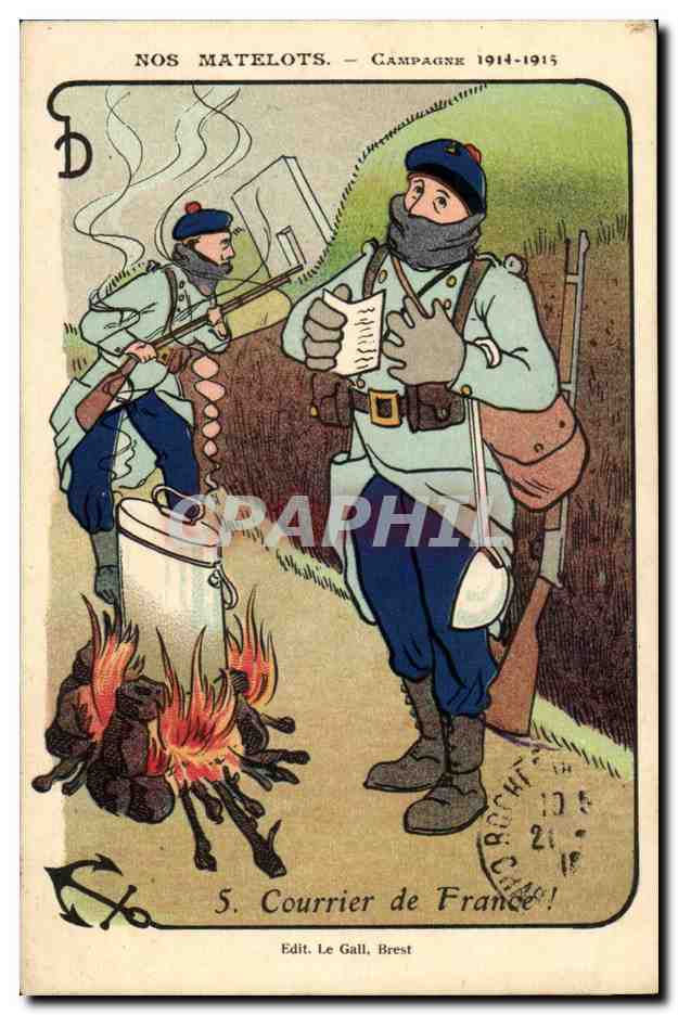 Marins-Fantaisie--Bateau- Illustration- Nos Matelots-Campagne 1914-1915- Courrier de France -CPA Illustrateur