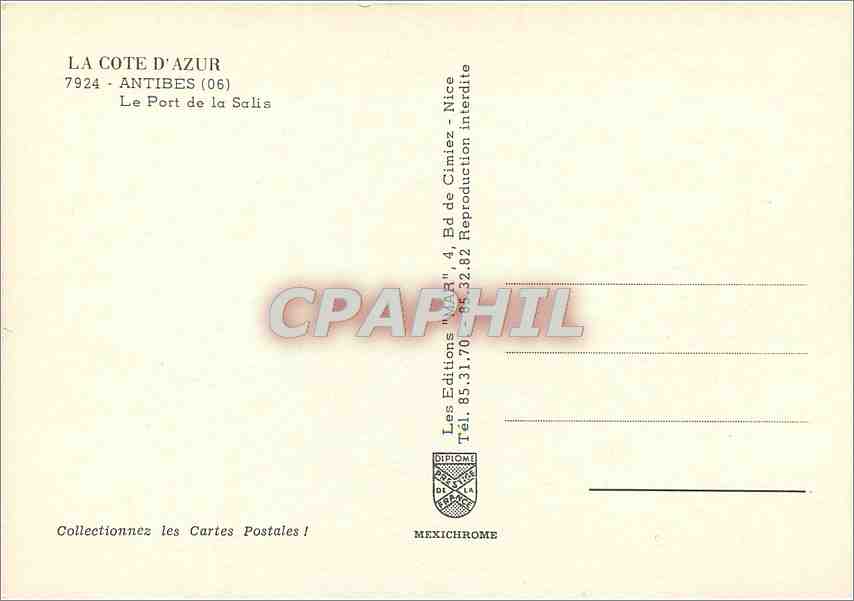 CPM La Cote d'Azur Antibes le Port de la Salis — Rückseite