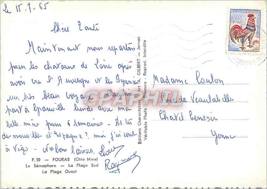 CPM Fouras (Chte Mme) Le Semaphore la Plage Sud la Plage Ouest — Verso