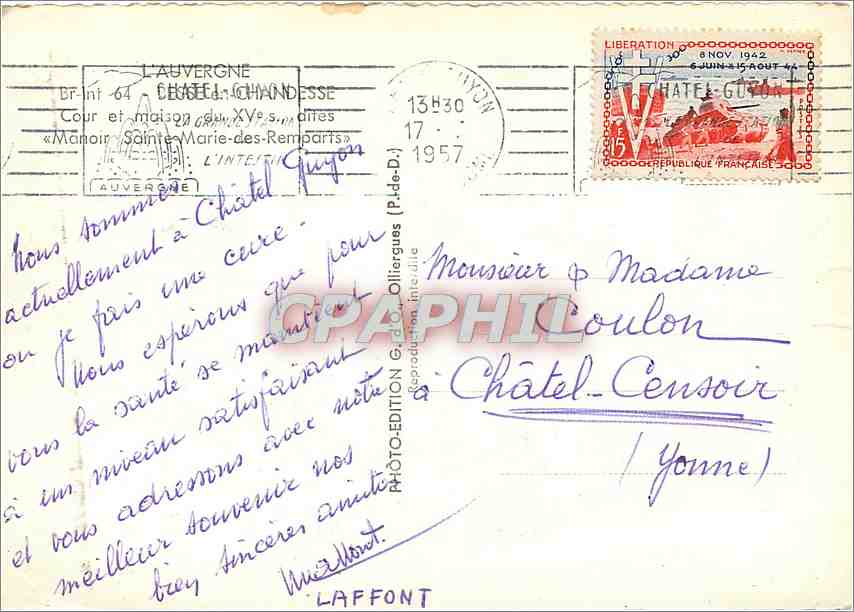 CPM L'Auvergne Sainte Marie des remparts — Verso