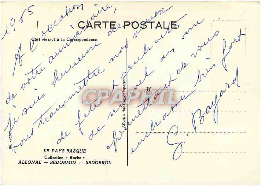 CPM Les Pays Basque Allonal Sedormid Sedobrol — Verso