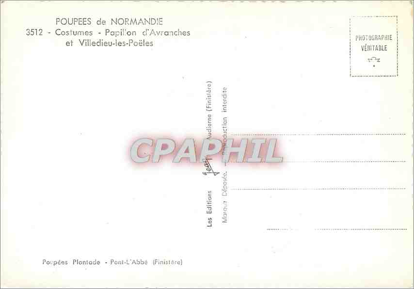 CPM Pupees de Normande Costumes Papillon d'Avranches et Villedieu les Poeles — Rückseite