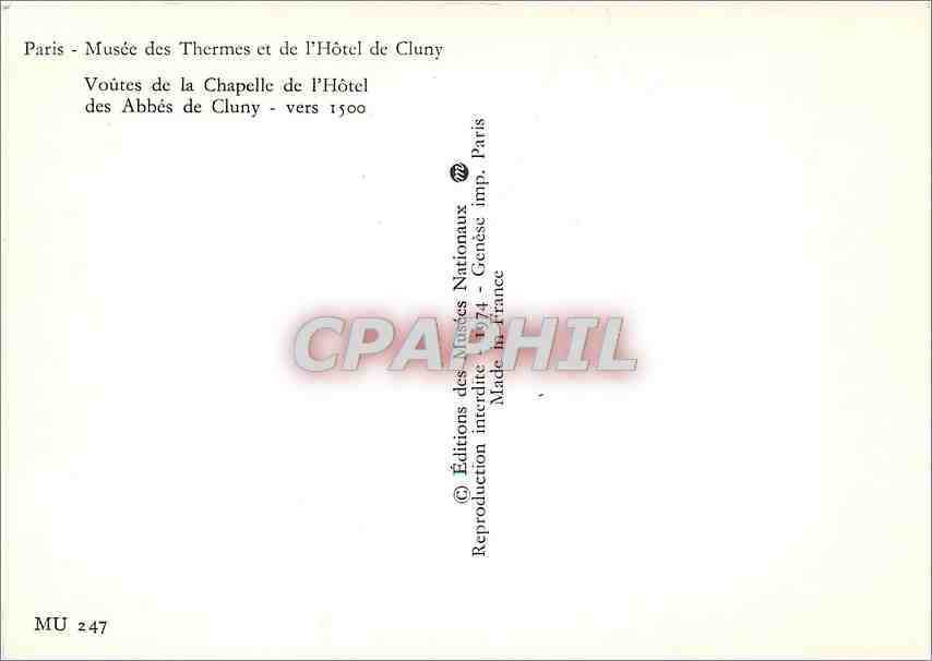 CPM Paris Musee des Thermes et de l'Hotel de Cluny Voutres de la Chapelle de l'Hotel des Abbes de Cl — Rückseite