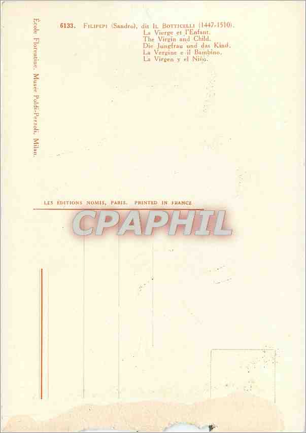 CPM Filipepi (Sandro) La Vierge et l'Enfant — Rückseite