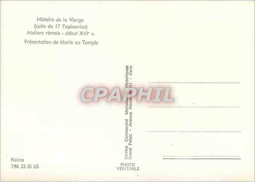 CPM Histoire de la Vierge (Suite de 17 Tapisseries) Ateliers remois debut XVIe s Presentation de Mar — Verso