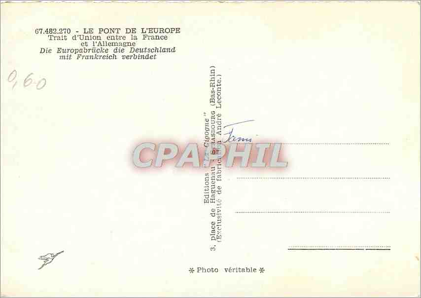 CPM Le Pont de l'Europe Strasbourg Kehl — Rückseite