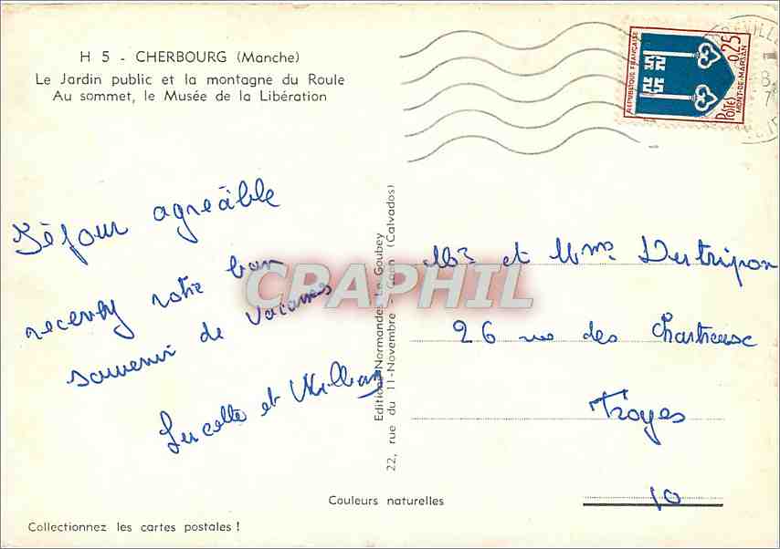 Cherbourg (Manche) — Der Öffentliche Garten und der Berg Roule — Verlag Emy — Rückseite