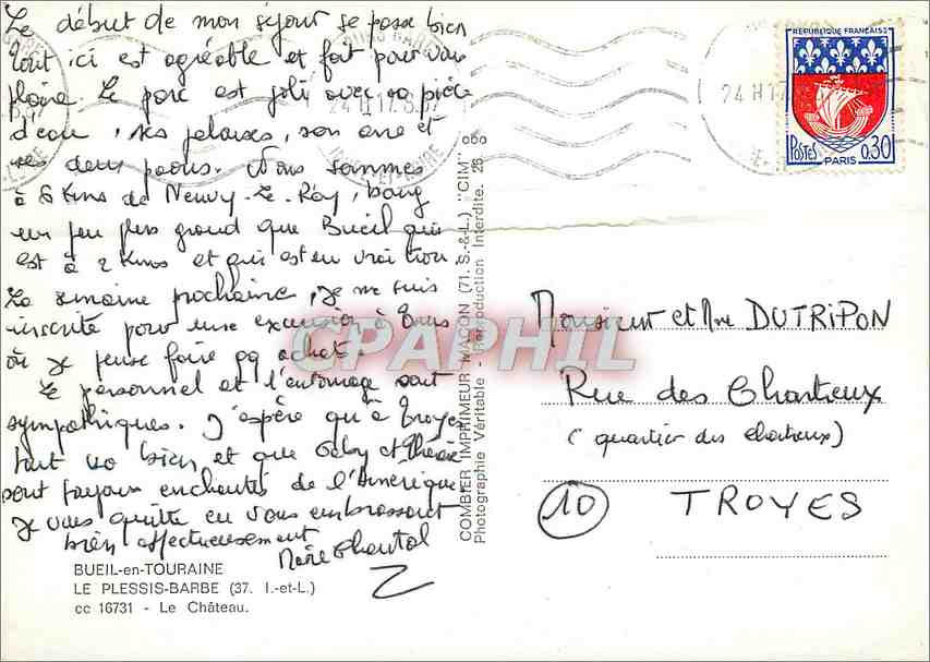 CPM Bueil en Touraine Le Plessis Barbe (I et L) Le Chateau — Rückseite