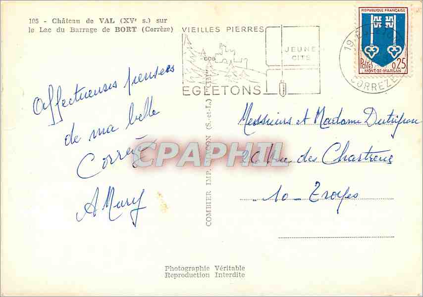 CPM Chateau de Val (XVe s) sur le Lac du Barrage de Bort (Correze) Vieille Pierres — Rückseite